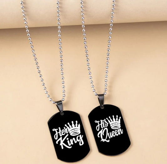 Her King and His Queen Necklace Set/ Couple Necklaces Set