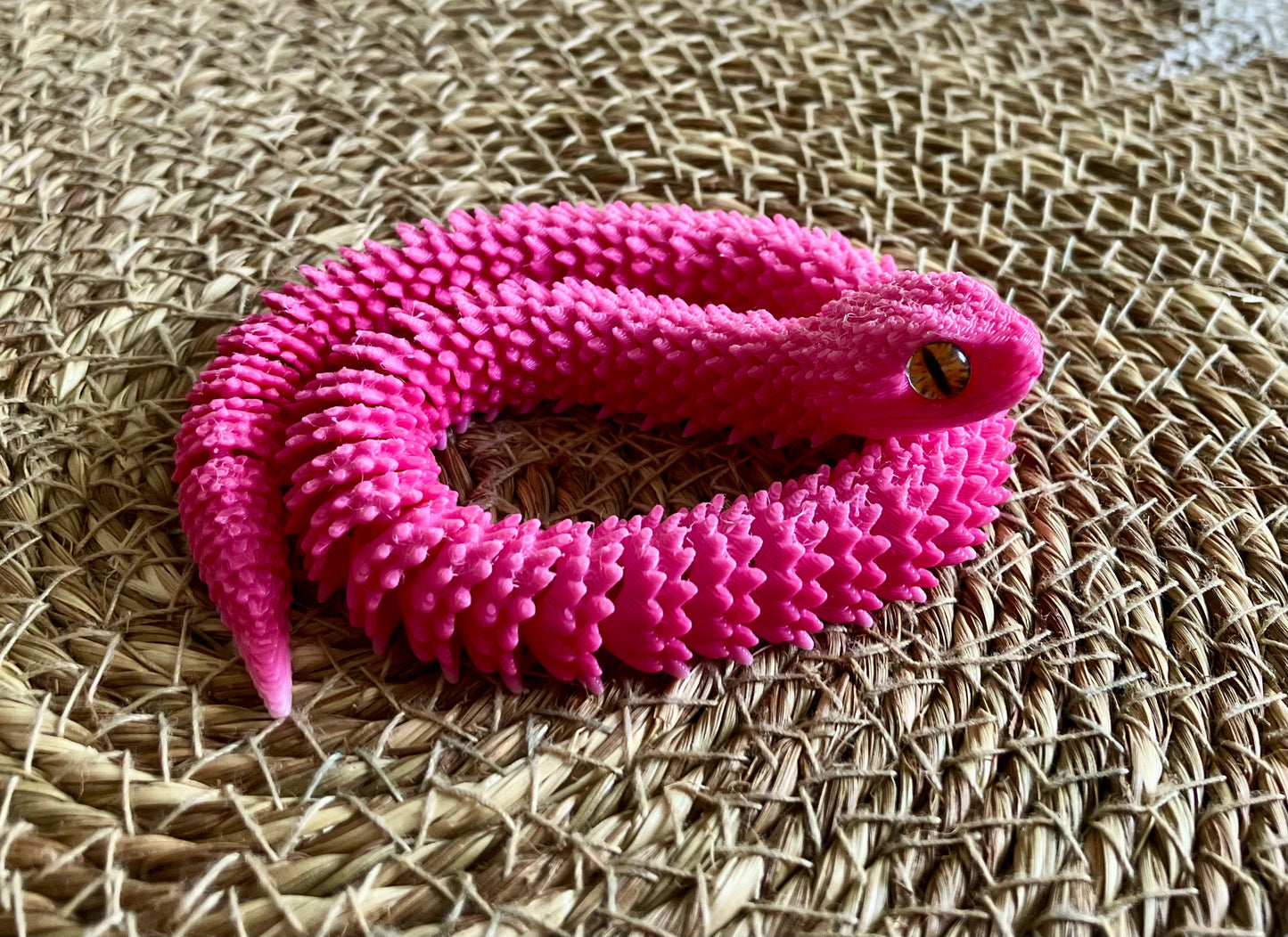 3D Printed Articulated Snake (Pink) Light and Dark Layer colours may vary