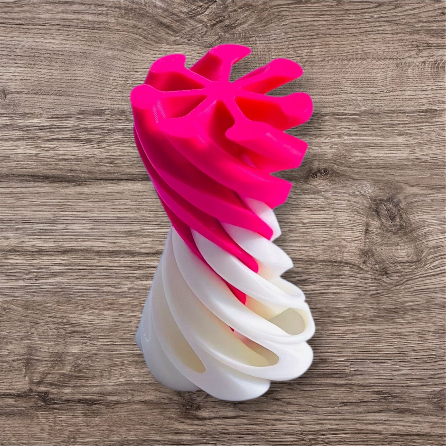 Passthrough/Spiral Cone Fidget (White and Hot Pink)