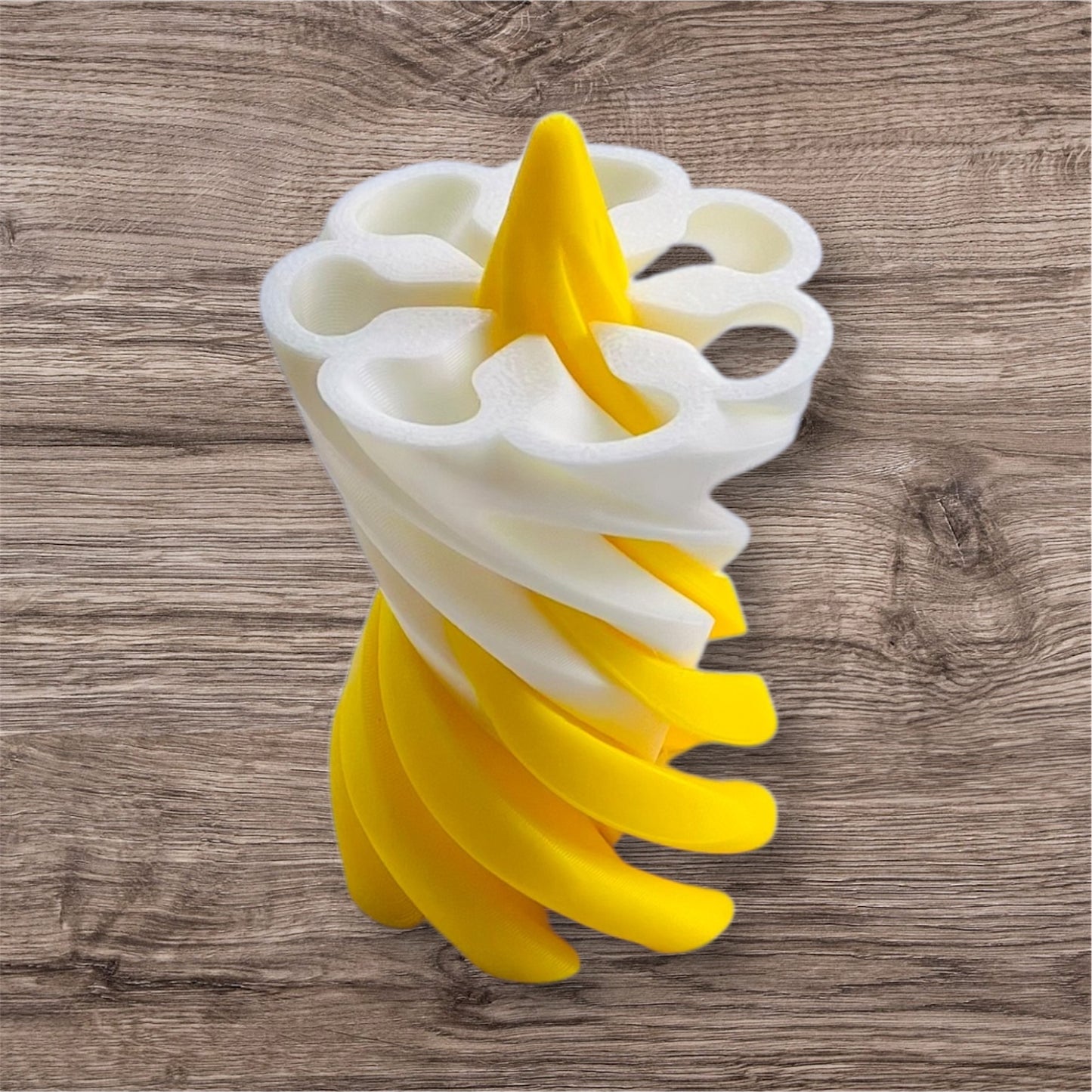 Passthrough/Spiral Cone Fidget (White and Yellow)
