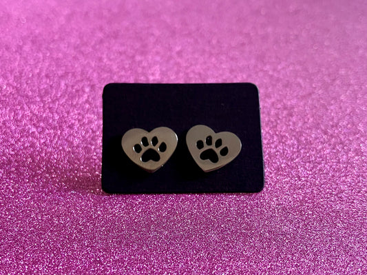 Heart Paws Stainless Steel Studs