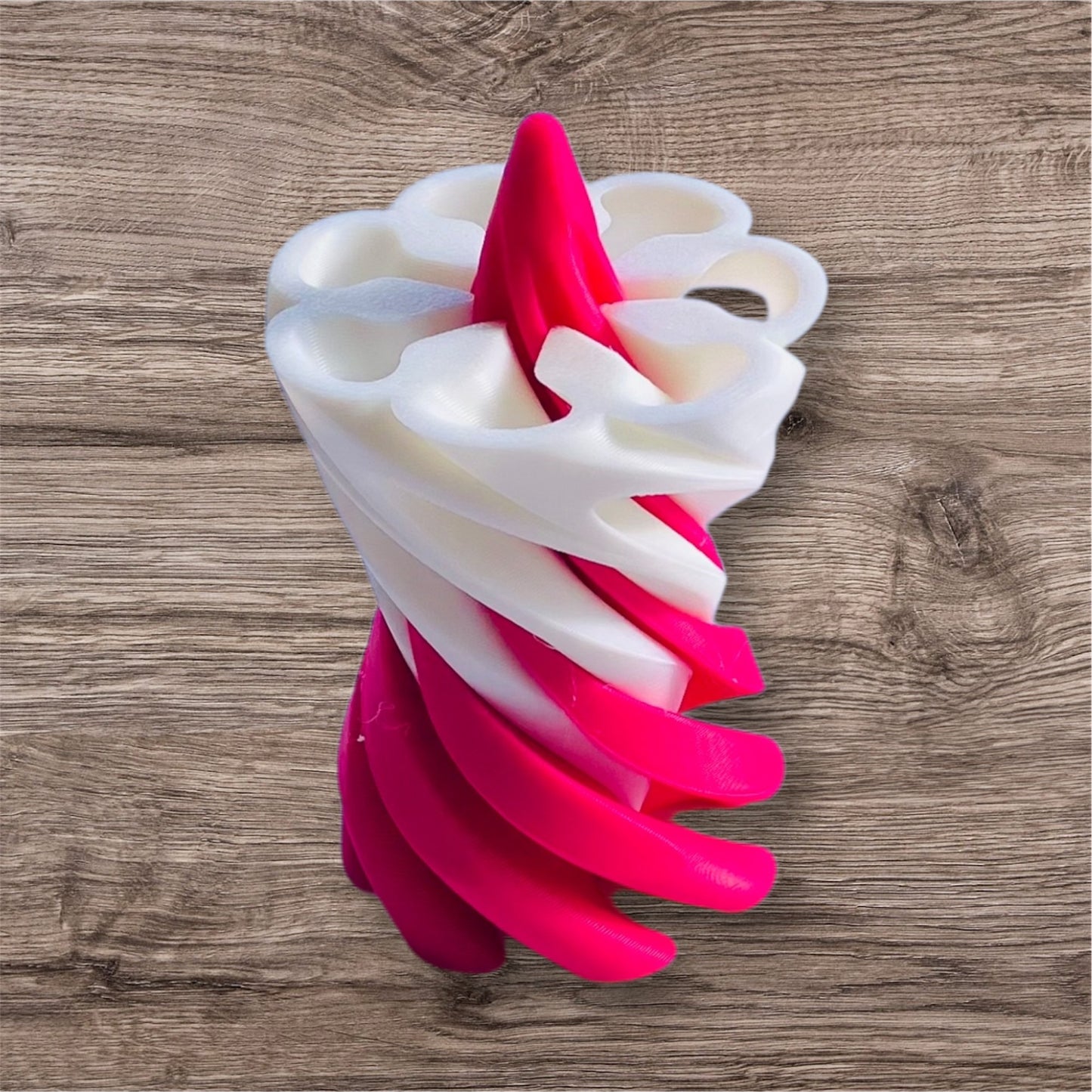 Passthrough/Spiral Cone Fidget (White and Hot Pink)