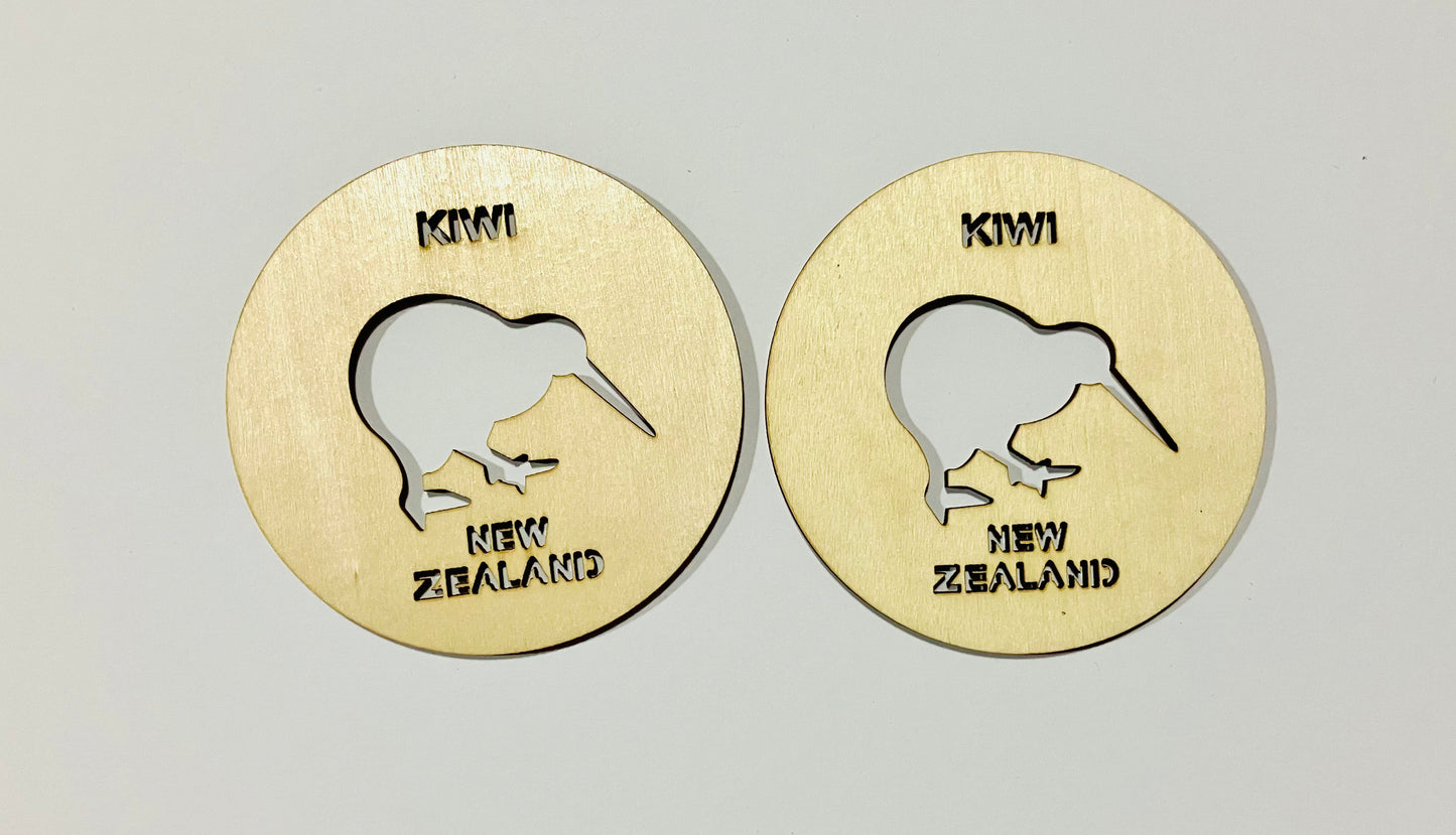 Kiwi Wooden Costers Set of 2