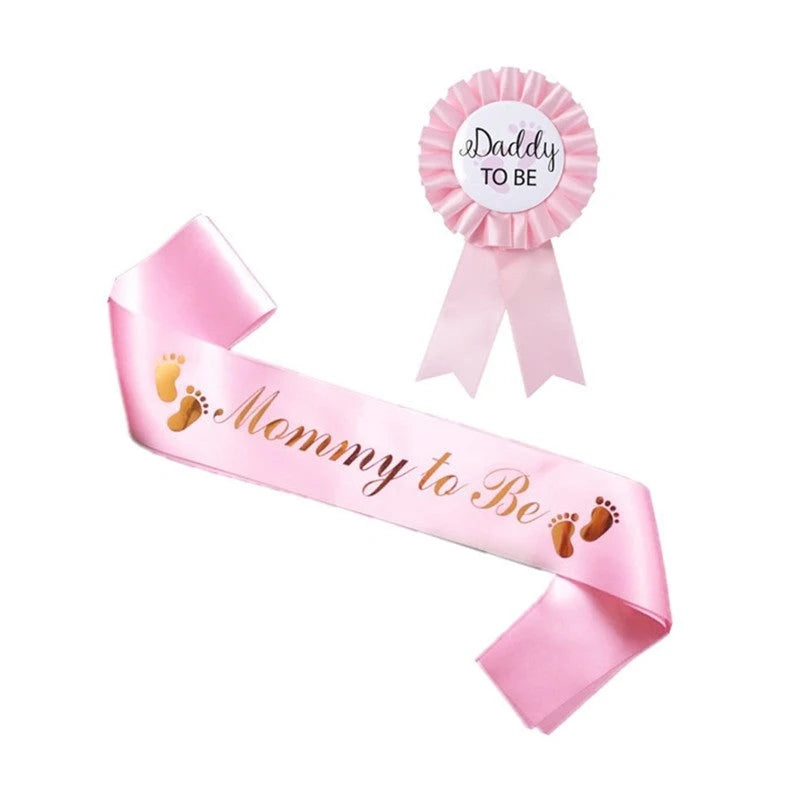 Daddy To Be Badge and Mummy To Be Sash Set (Pink)