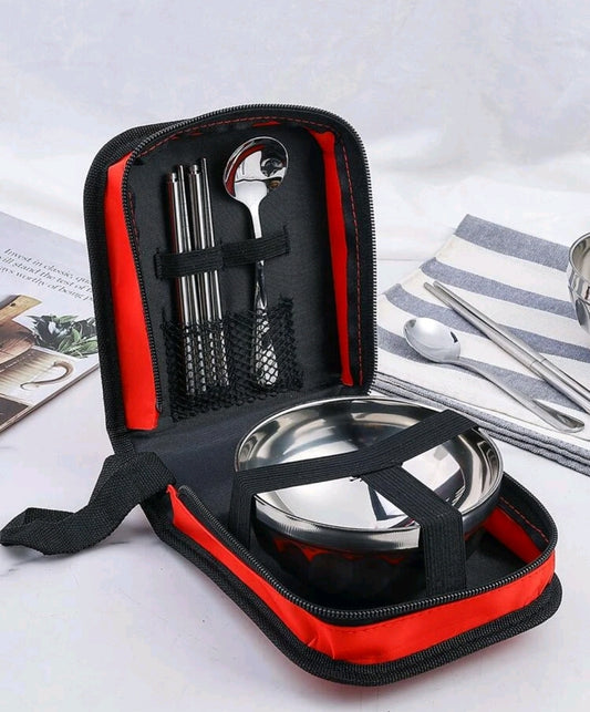 Stainless Steel Bowl, Spoon, Chopsticks and Storage Bag