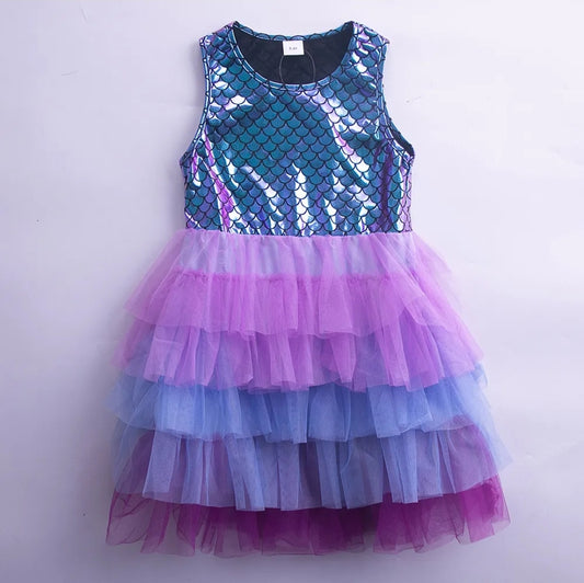 Kids Mermaid Style Mesh Party Dress (Purple)