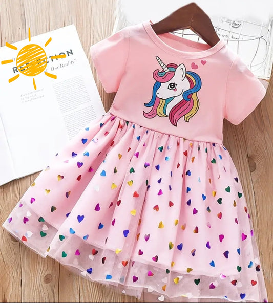 Kids Unicorn Pink Mesh Dress