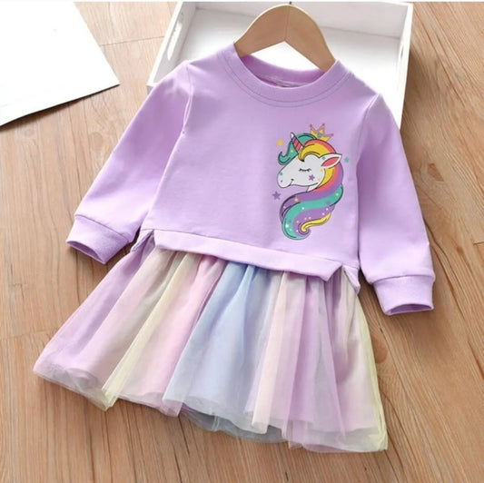 Kids Unicorn Sweatshirt Mesh Dress #1