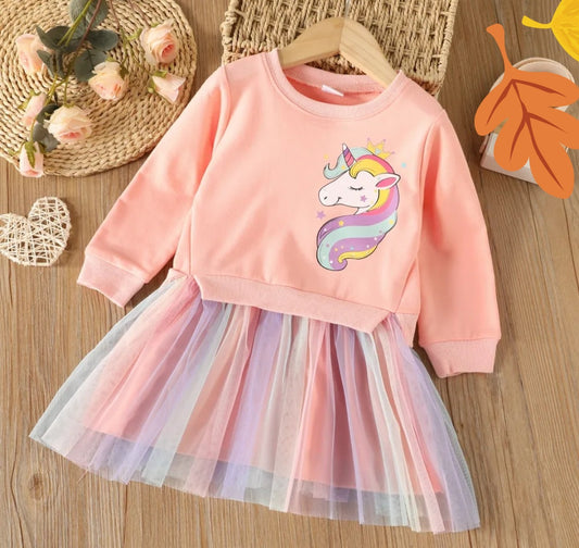 Kids Unicorn Sweatshirt Mesh Dress #3