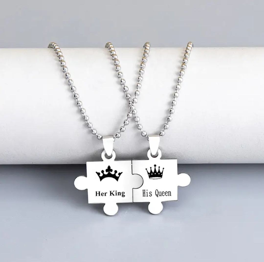 His Queen Her King Necklace Set