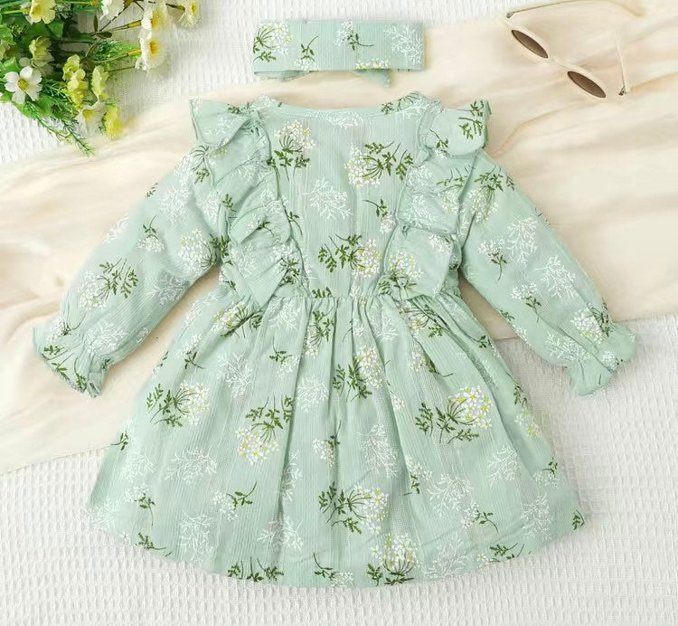 Baby Dress with Headband # Floral Green