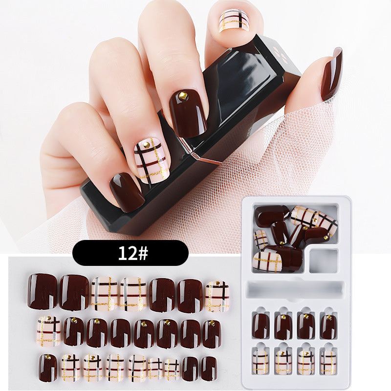 Beautiful Coffee Colour Designer Press On Nails - 24 pieces per pack