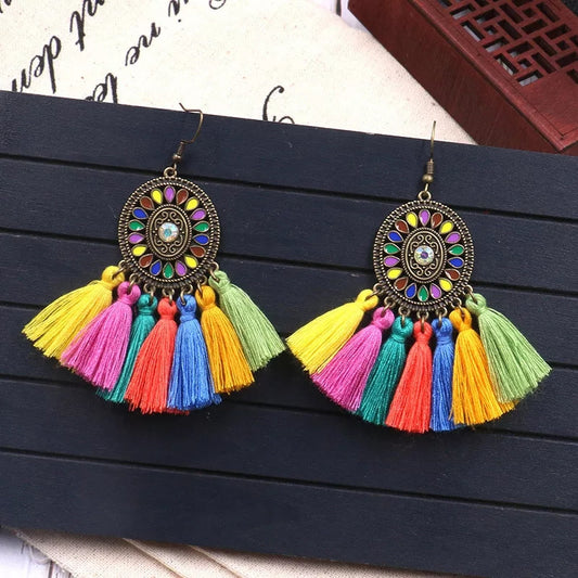 Multi-Coloured Silk Thread Tassel Earrings SALE