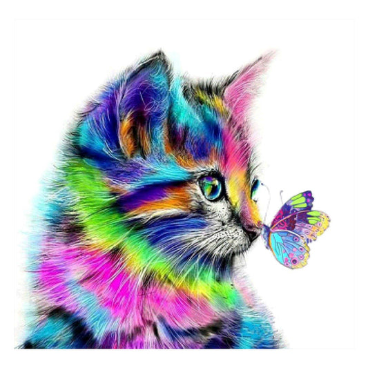 Cat-Butterfly 35*35 cms 5D Diamond Painting/ Diamond Art Kit (Full Drill) Quality Poured Glue Canvas