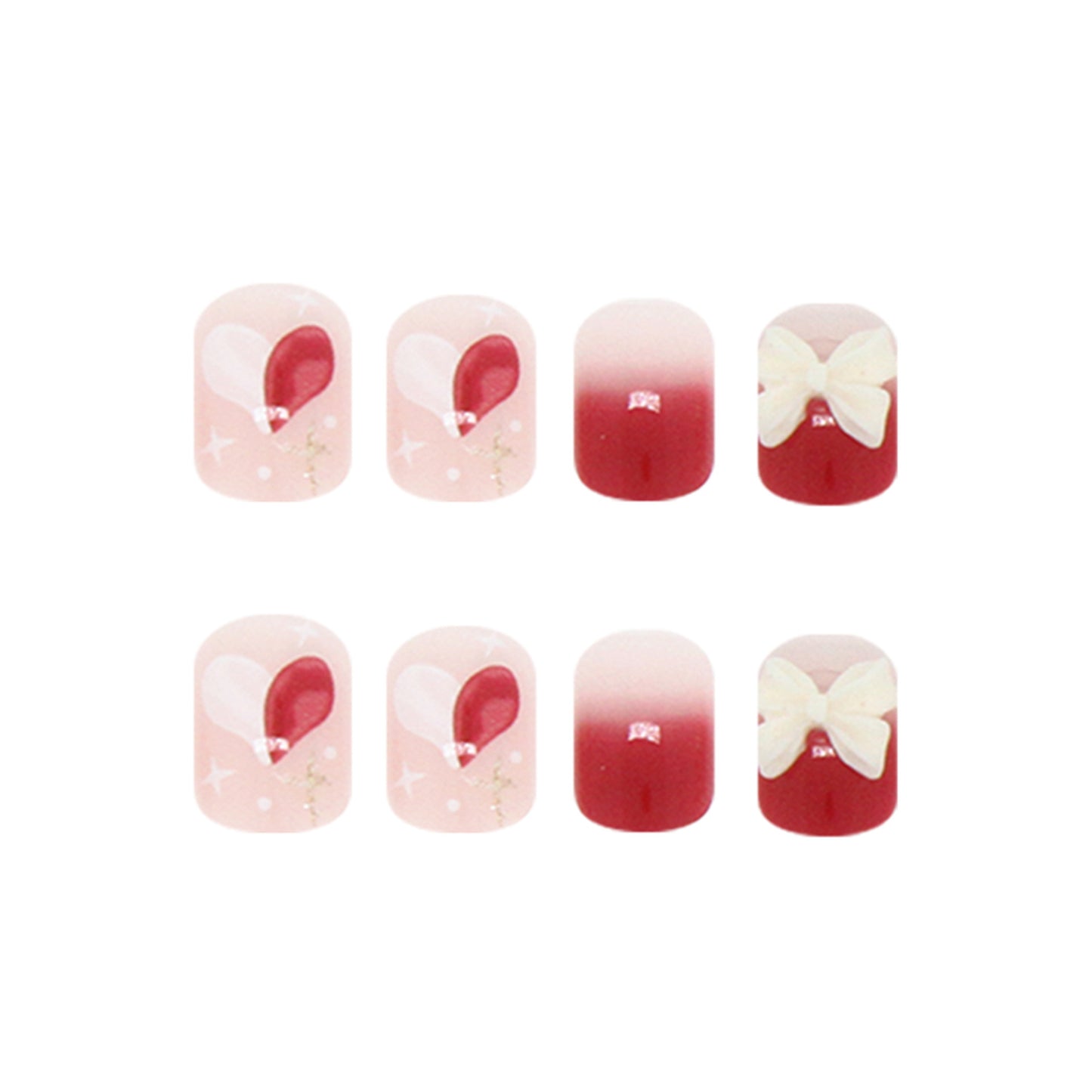 Red-White Press On Nails - 24 pieces per pack