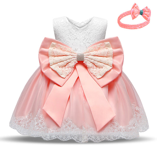 Kids Party Dress with Headband (White and Peach) Sale