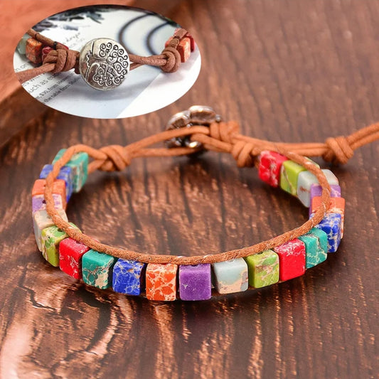 Natural Stones and PU Leather Bracelet
