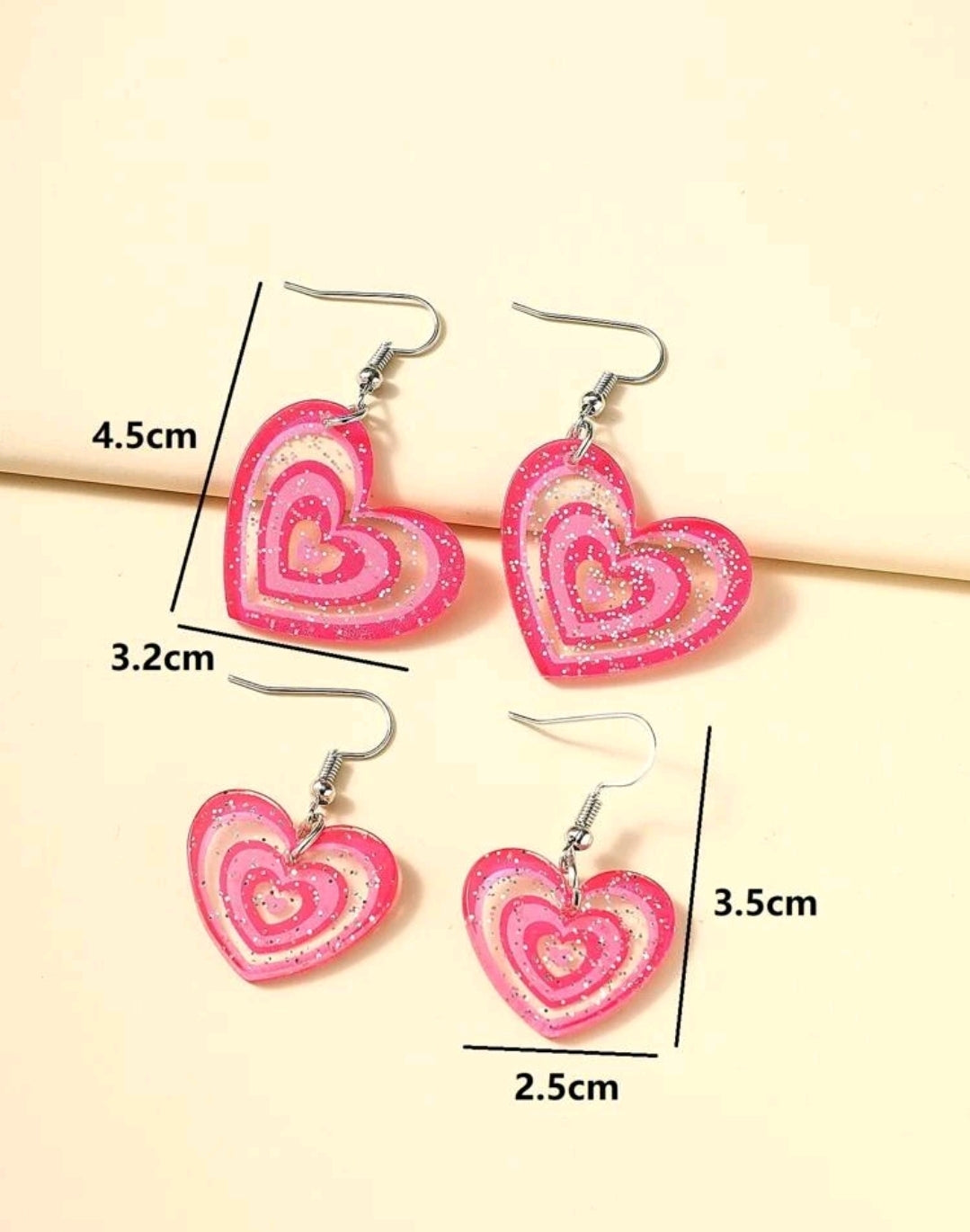 Pink Heart Earrings Set (2 pairs per set)