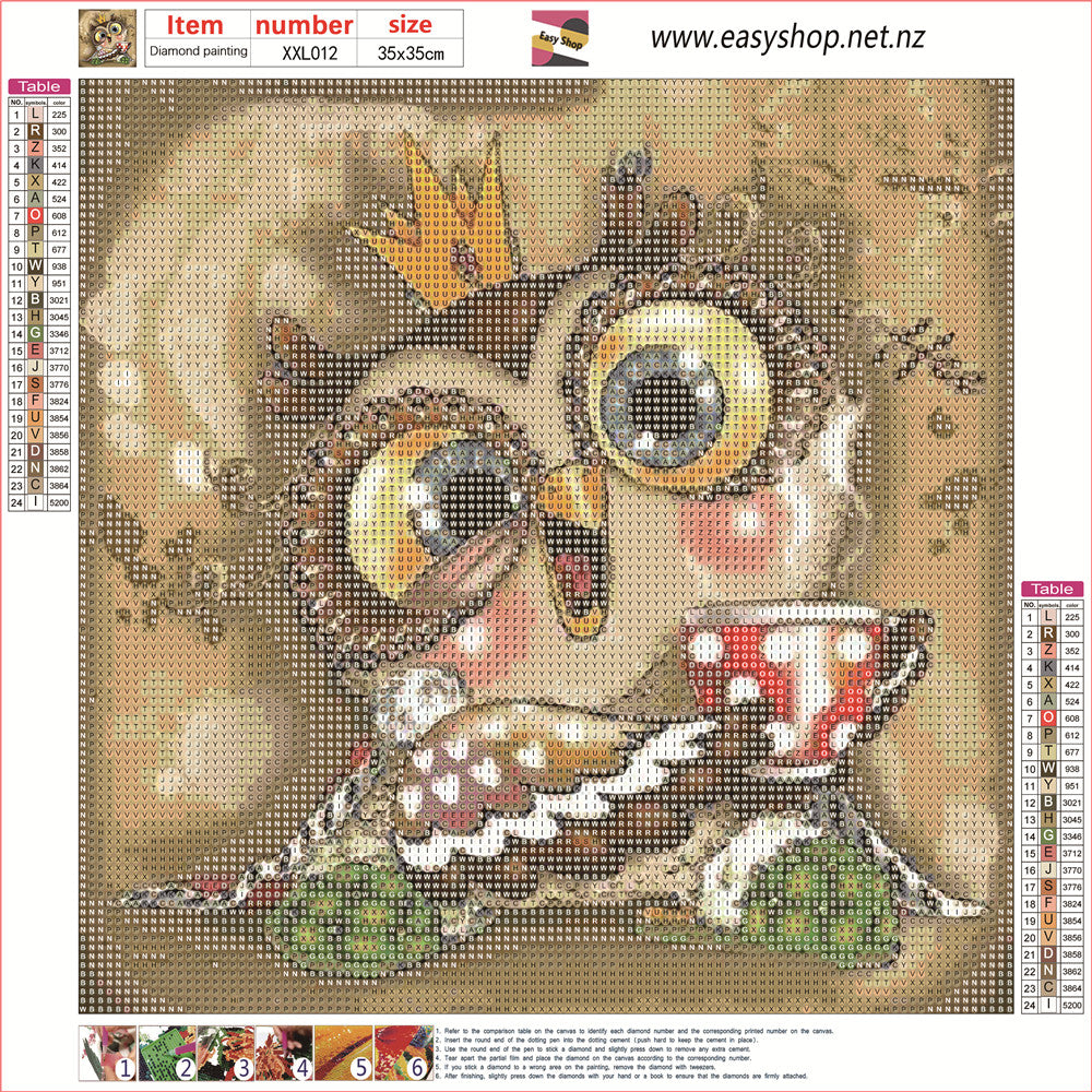 Owl 35*35 cms 5D Diamond Painting/ Diamond Art Kit (Full Drill) Quality Poured Glue Canvas