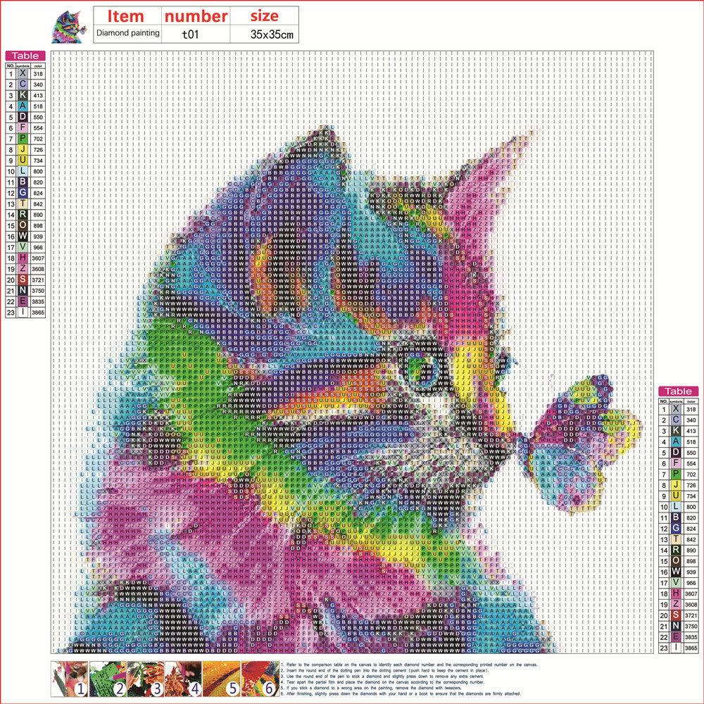 Cat-Butterfly 35*35 cms 5D Diamond Painting/ Diamond Art Kit (Full Drill) Quality Poured Glue Canvas